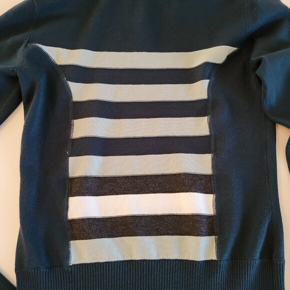 Crisca Forest Green Stripe Sweater Cowl Neck Size Small EUC Embellished - Picture 5 of 9